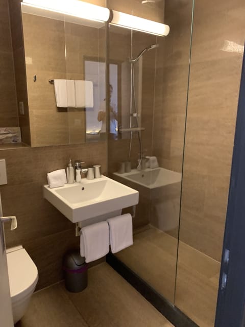 Shower, free toiletries, hair dryer, towels