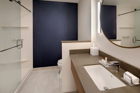 Combined shower/tub, hair dryer, towels