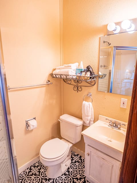 Shower, free toiletries, hair dryer