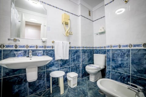 Bathtub, hair dryer, bidet, towels