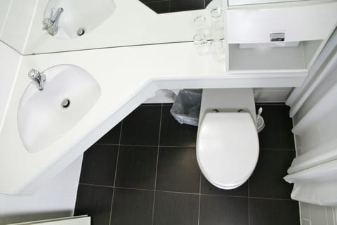 Hair dryer, towels, shampoo