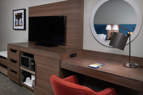 Desk, blackout drapes, soundproofing, iron/ironing board