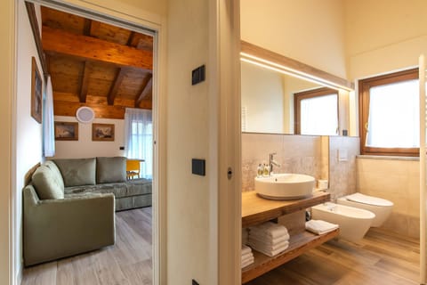 Shower, bidet, towels, toilet paper