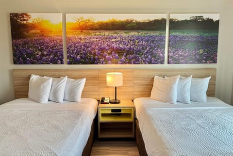 Pillowtop beds, desk, blackout drapes, iron/ironing board