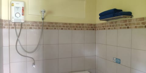 Shower, towels, soap, shampoo