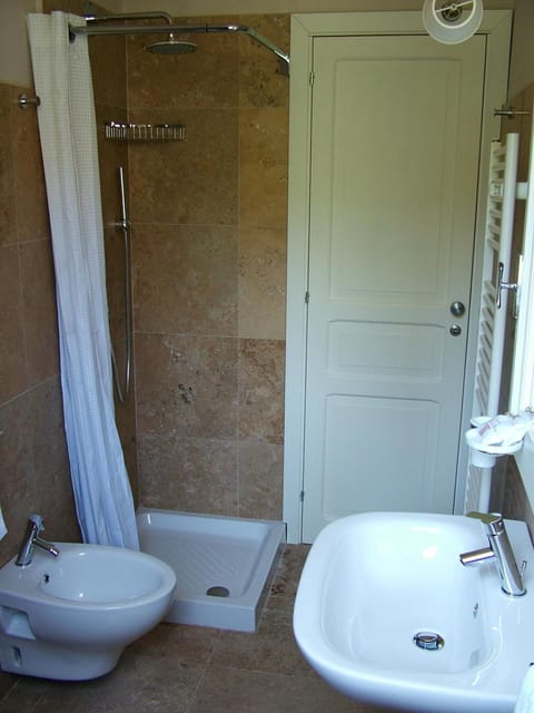 Shower, free toiletries, hair dryer, bidet