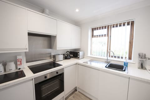 Apartment B | Private kitchen | Fridge, microwave, oven, stovetop