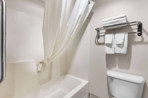 Combined shower/tub, free toiletries, hair dryer, towels