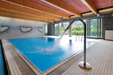 Indoor pool, open 9:00 AM to 8:00 PM, pool umbrellas, sun loungers