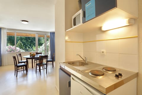 Fridge, microwave, stovetop, espresso maker