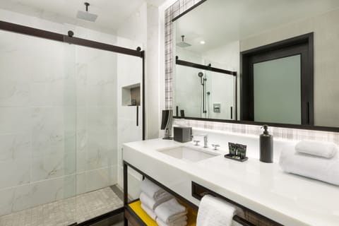 Hair dryer, bathrobes, towels