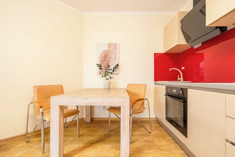 Full-size fridge, oven, stovetop, dishwasher