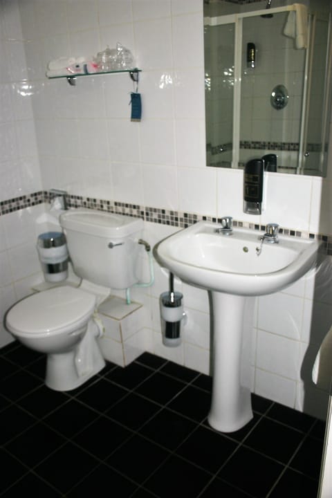 Combined shower/tub, free toiletries, hair dryer, towels