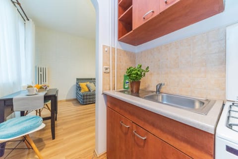 Apartment | Private kitchen | Full-size fridge, stovetop, electric kettle, cookware/dishes/utensils