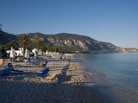 Beach nearby, sun loungers, beach umbrellas