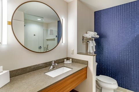 Room, 1 King Bed | Bathroom | Combined shower/tub, rainfall showerhead, free toiletries, hair dryer