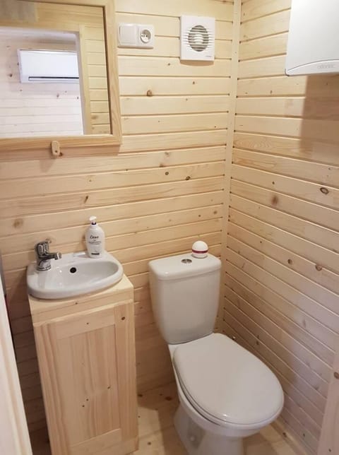 Roulotte | Bathroom | Shower, rainfall showerhead, hair dryer, towels