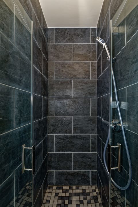 Shower, free toiletries, hair dryer, towels