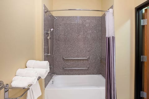 Combined shower/tub, hair dryer, towels