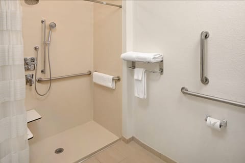 Combined shower/tub, hair dryer, towels