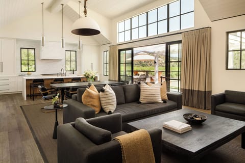 Premier Villa, 3 Bedrooms, Private Pool (Hot Tub | Vineyard And Mountain) | Living area | 55-inch Smart TV with satellite channels, TV, fireplace