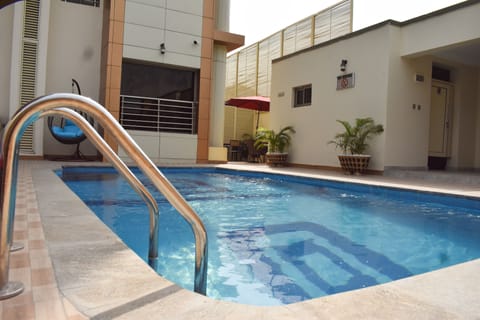 Outdoor pool, pool umbrellas