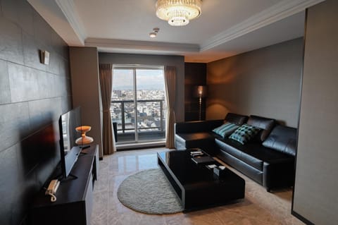 Flat-screen TV, fireplace