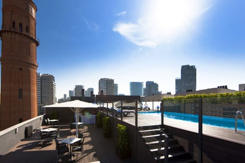 Seasonal outdoor pool, sun loungers