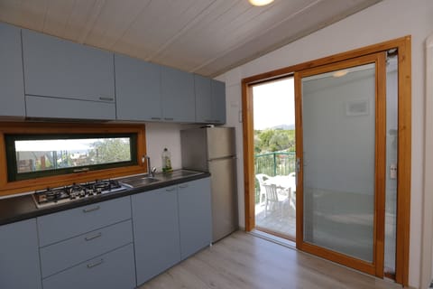 Panoramic Bungalow, Partial Sea View | Private kitchen | Stovetop, cookware/dishes/utensils, freezer