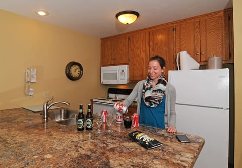 Full-size fridge, microwave, oven, stovetop