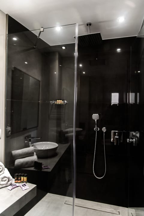 Shower, free toiletries, hair dryer, towels