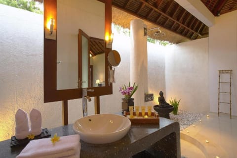Deluxe Bungalow, Ocean View | Bathroom | Shower, rainfall showerhead, eco-friendly toiletries, hair dryer
