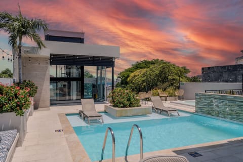 Outdoor pool, sun loungers