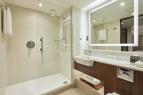 Deluxe Room, 1 King Bed | Bathroom | Shower, hair dryer, towels, soap