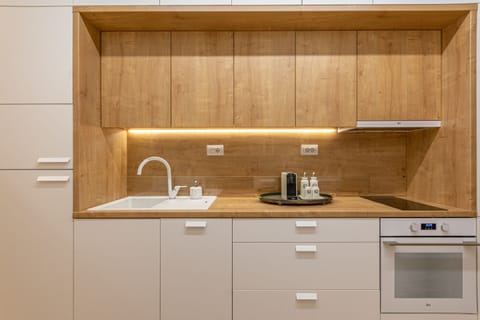 Fridge, oven, stovetop, espresso maker