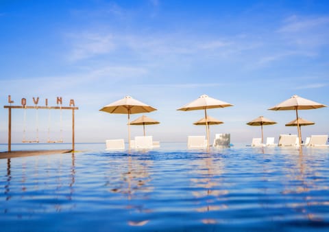Outdoor pool, sun loungers