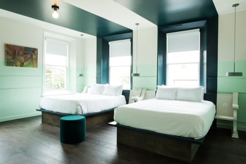 Room 1:2 - Double Queen | Premium bedding, memory foam beds, desk, laptop workspace