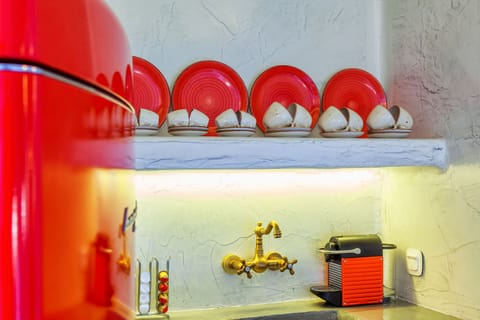 Ruby Suite with Outdoor Private Hot Tub | Private kitchen | Full-size fridge, espresso maker, coffee/tea maker, electric kettle