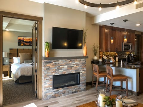 Villa, 1 Bedroom | Living room | 55-inch flat-screen TV with digital channels, TV, fireplace