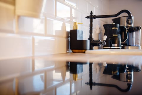 Deluxe Apartment, 1 Bedroom, Kitchen, River View | Private kitchen | Fridge, stovetop, dishwasher, espresso maker