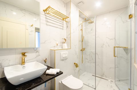 Deluxe Double Room, 1 King Bed, City View | Bathroom | Shower, hydromassage showerhead, designer toiletries, hair dryer