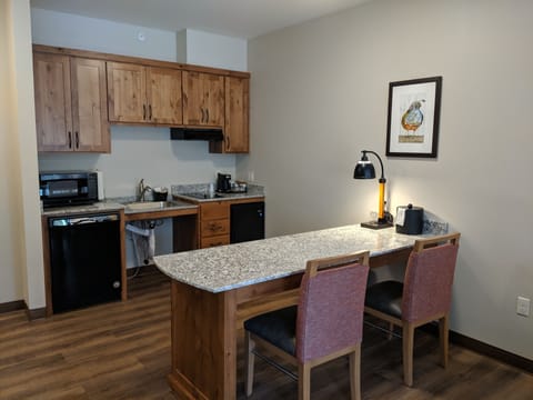 Fridge, microwave, coffee/tea maker, freezer