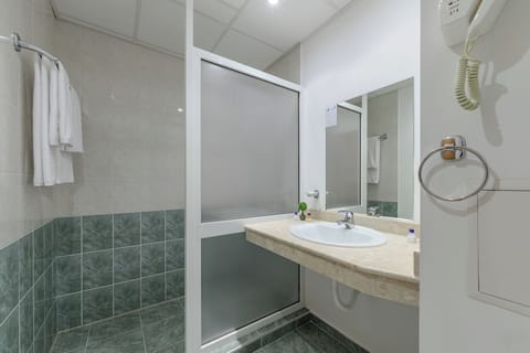 Shower, free toiletries, towels