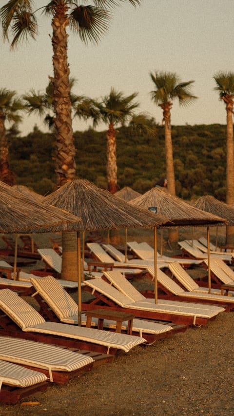 Private beach nearby, black sand, free beach cabanas, sun loungers