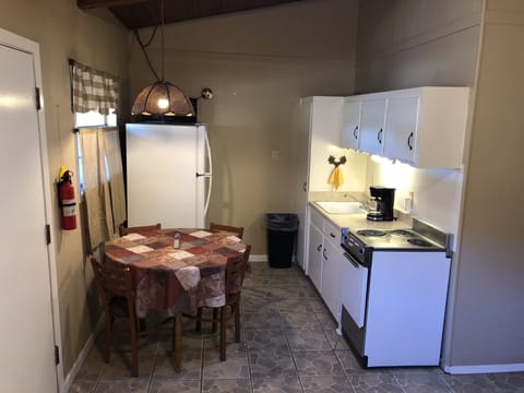 Deluxe Cabin, 2 Bedrooms | Private kitchen | Fridge, microwave, oven, stovetop