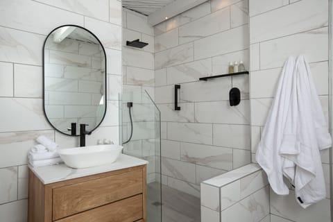 Eco-friendly toiletries, hair dryer, bathrobes, towels