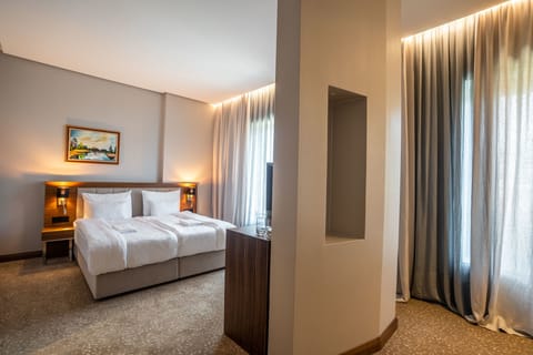 Standard Double or Twin Room, Balcony, Park View | Minibar, in-room safe, desk, laptop workspace