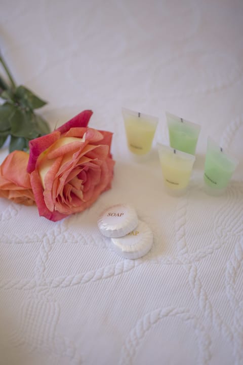 Separate tub and shower, hair dryer, towels, soap