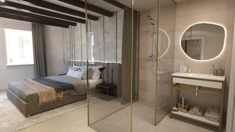 Shower, towels, soap, toilet paper