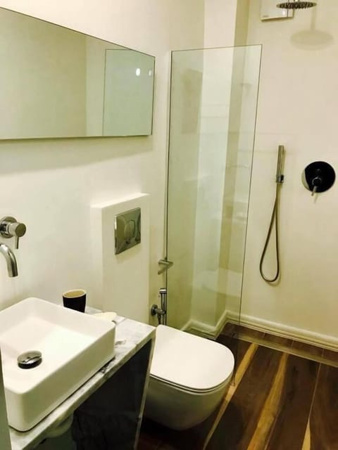 Shower, slippers, towels